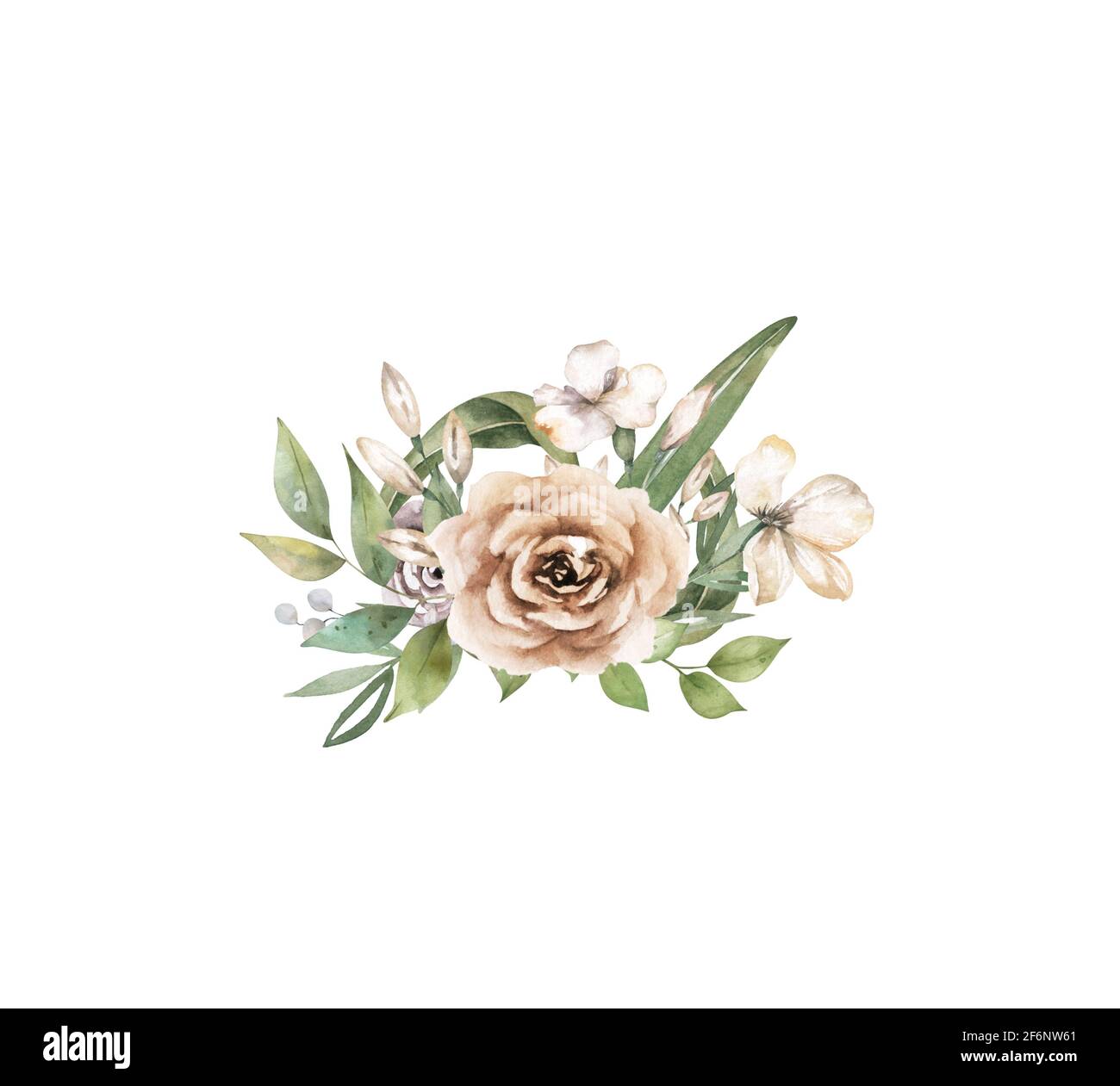Wreath brown set with flowers and leaves. Watercolor bouquet for ...