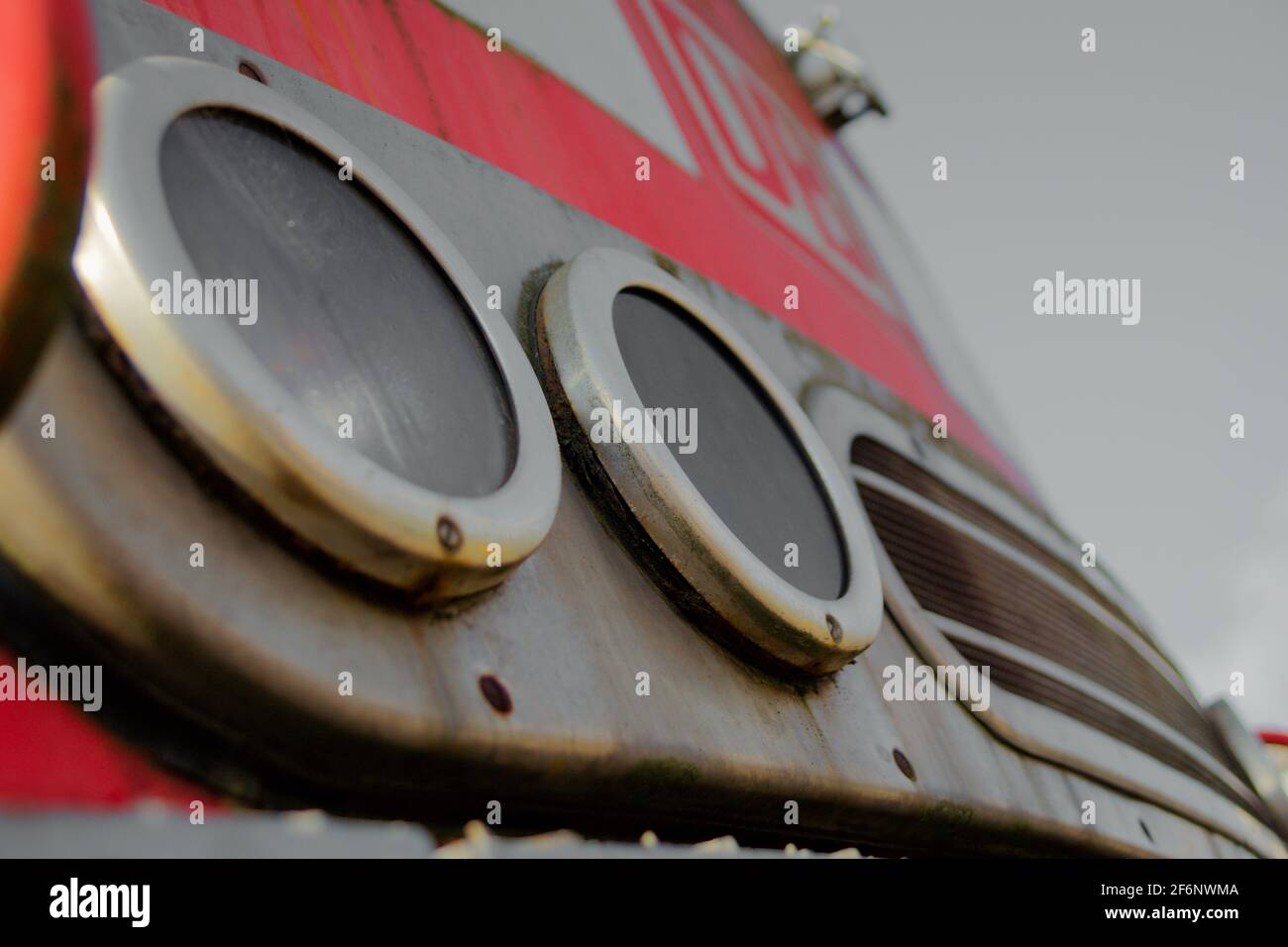 Front lights of an old diesel locomotive Stock Photo