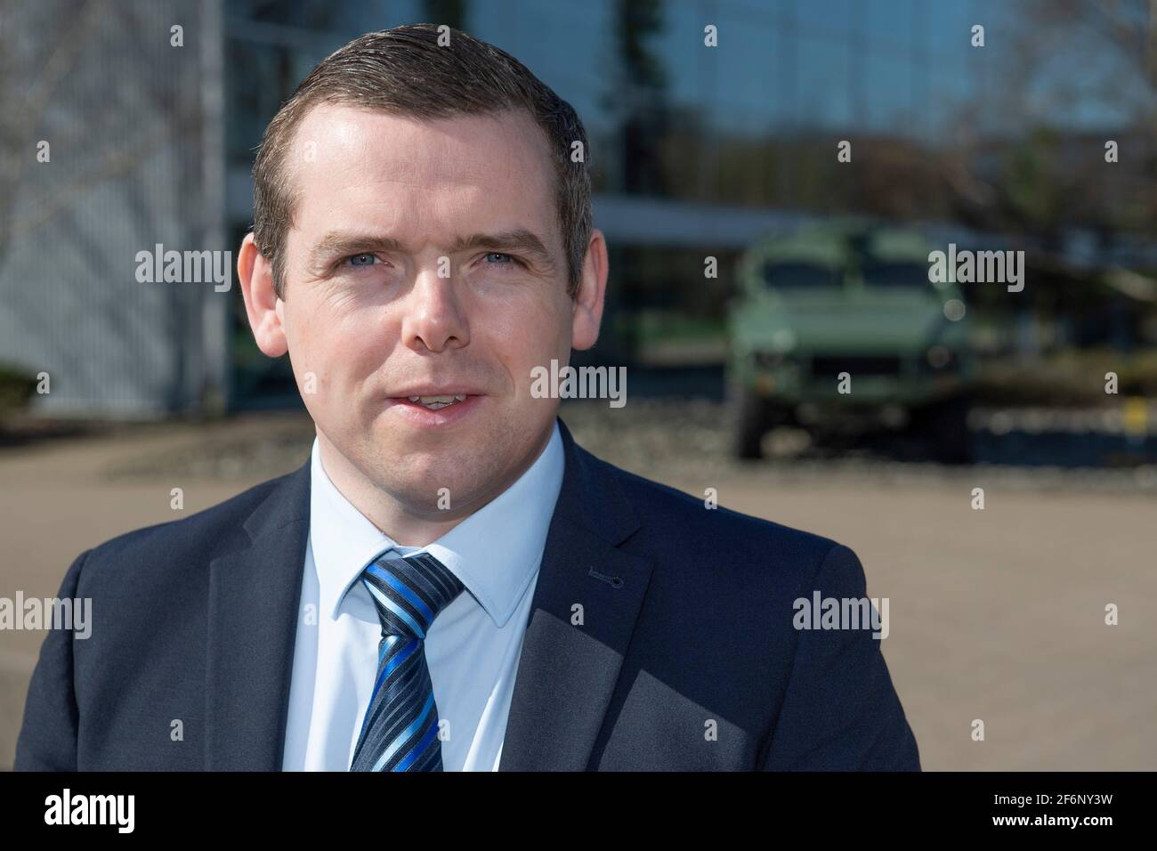 Glasgow, Scotland, UK. 2nd Apr, 2021. PICTURED: Douglas Ross MP, Leader of the Scottish Conservative and Unionist Party. Scottish Conservative proposals for demand-led apprenticeships and expand on the party's plans for a skills revolution as the Scottish Conservative Leader visits Thales Optronics in Glasgow. Credit: Colin Fisher/Alamy Live News Stock Photo