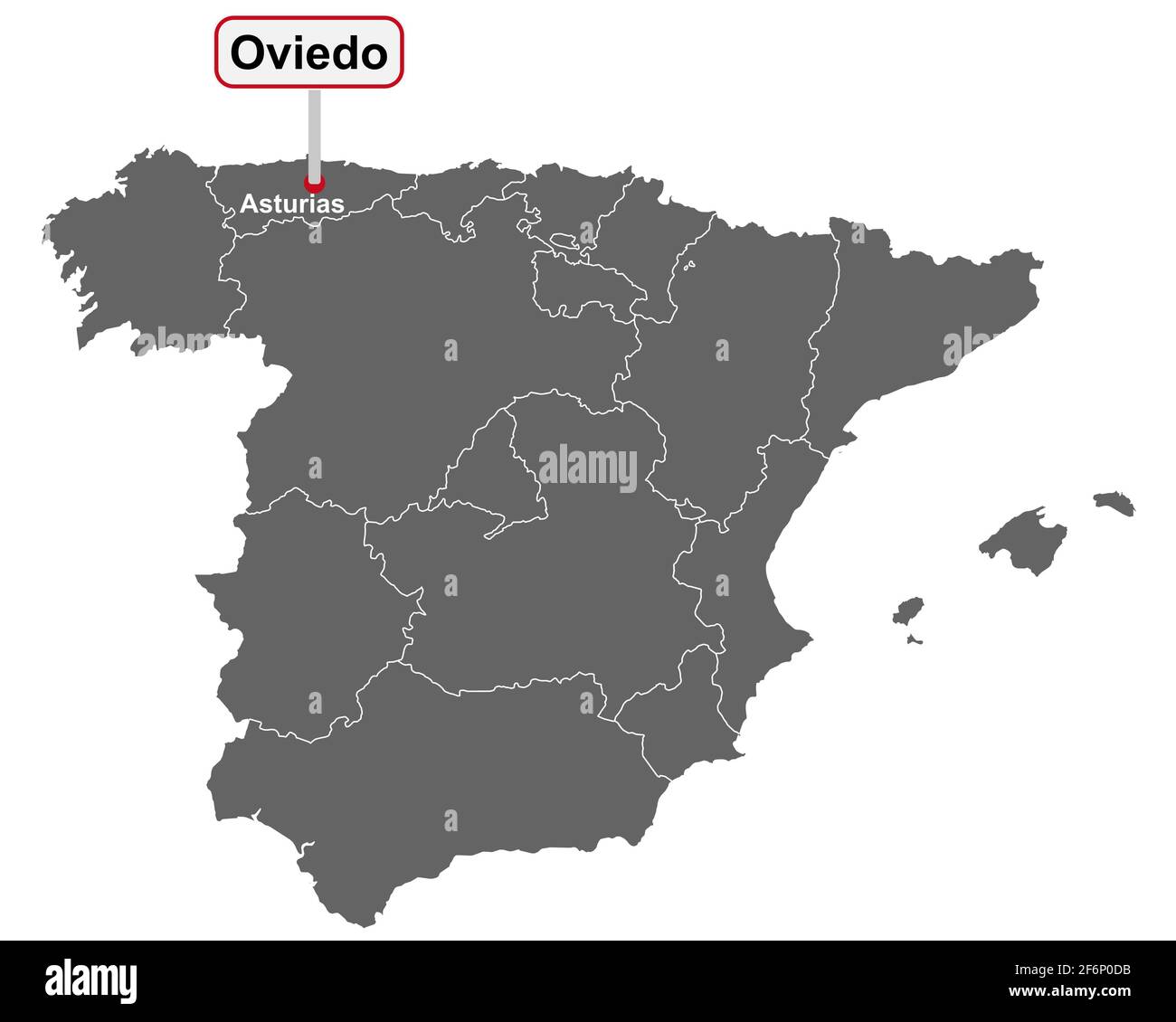 Place name sign Oviedo at map of Spain Stock Photo - Alamy