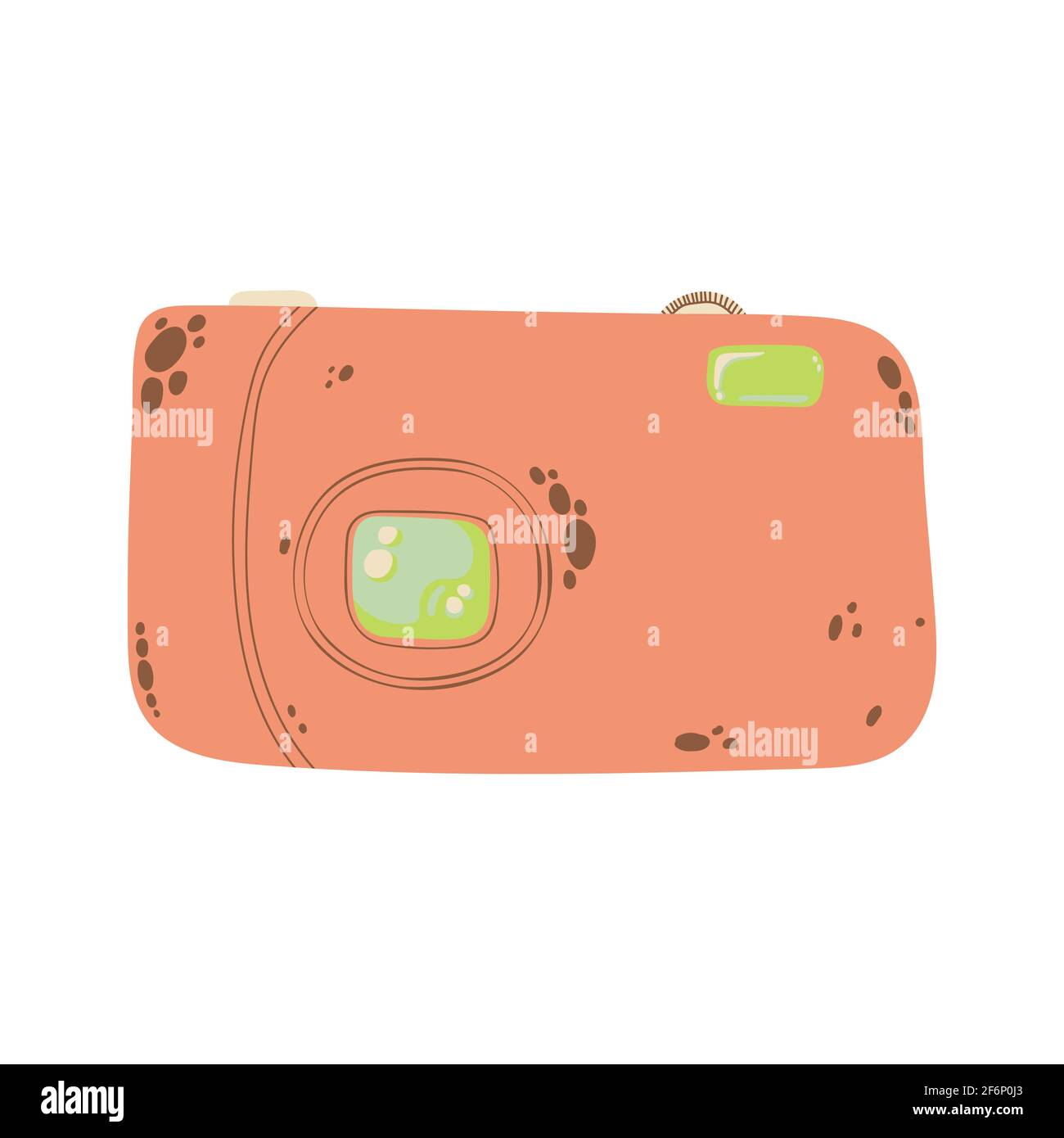 Cute compact photo camera icon in cartoon flat design. Digital camera with battery grip clip art in doodle style. Vector illustration isolated on whit Stock Vector
