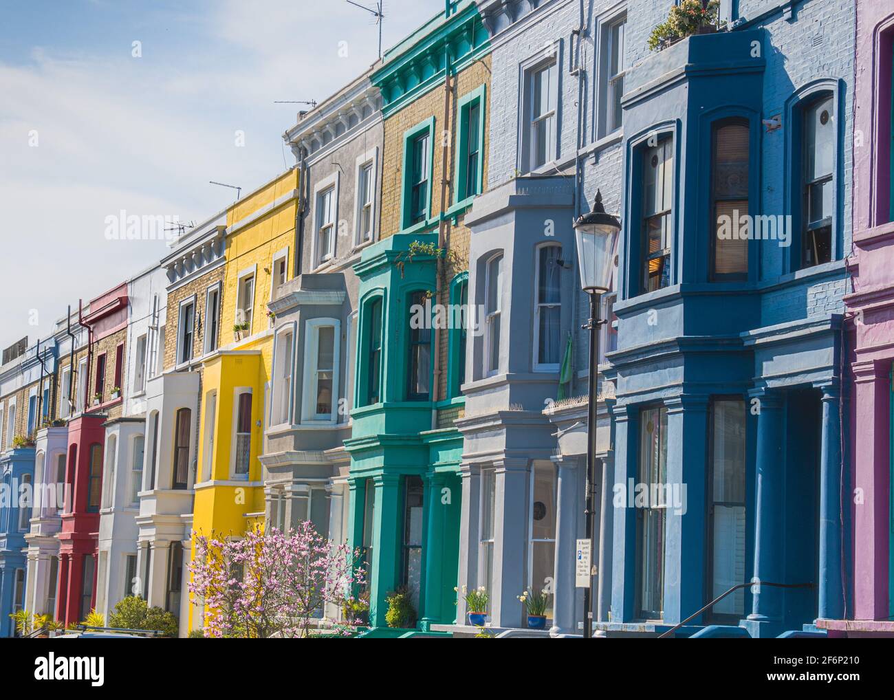 Painted facades of terraced houses in Lancaster Road, Notting Hill