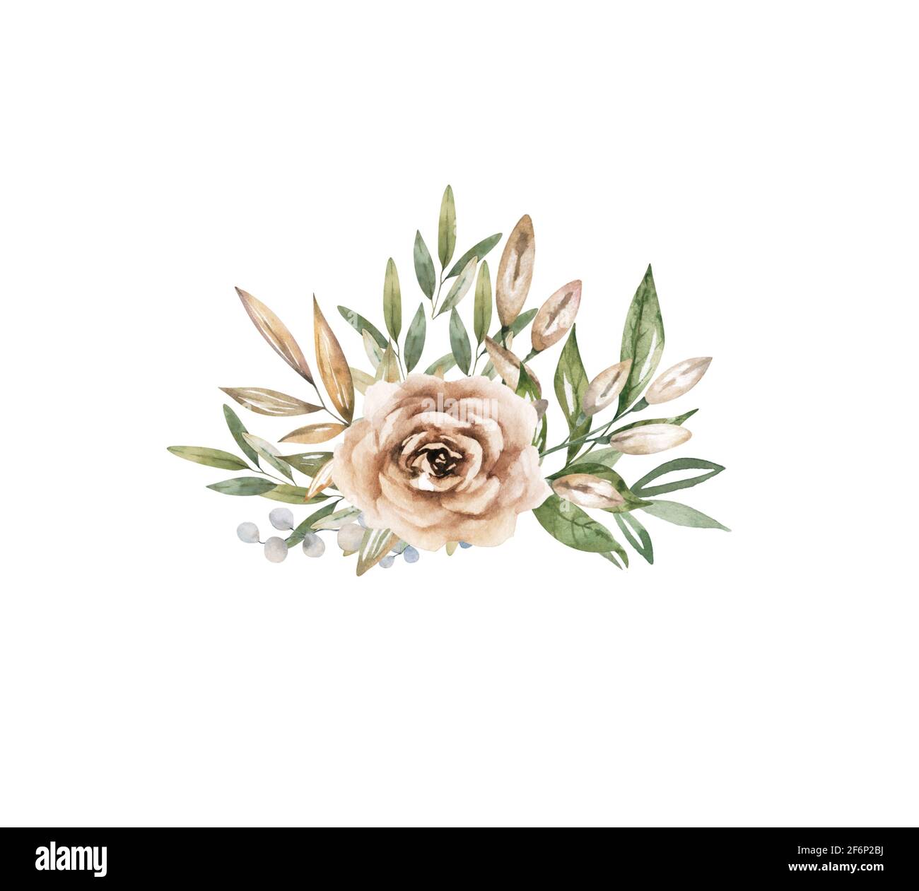 Wreath brown set with flowers and leaves. Watercolor bouquet for ...