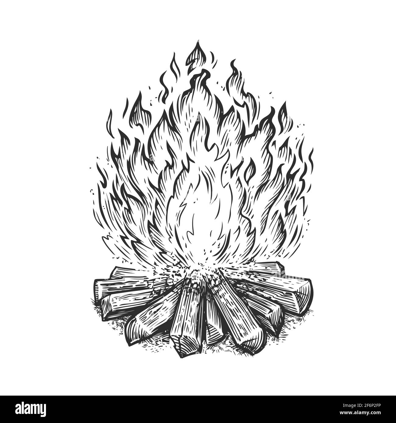 Set flame and fire in vintage style hand drawn Vector Image