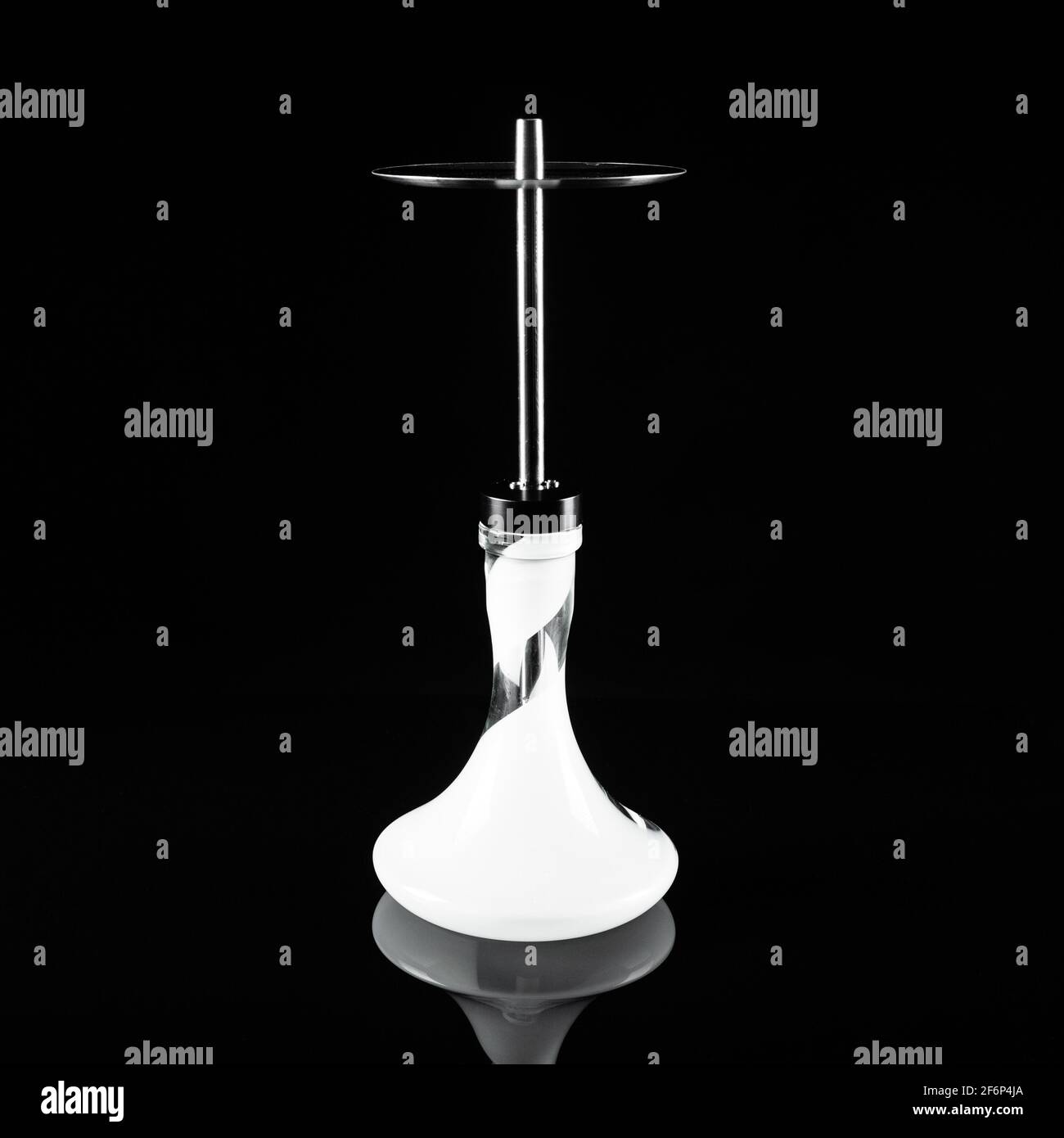 White hookah on a black mirror background. Stock Photo