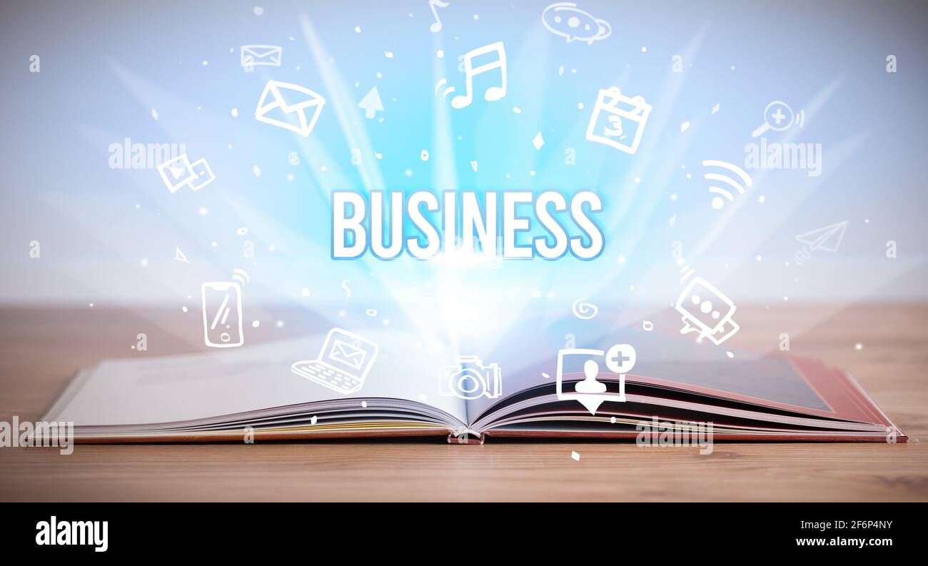 Business Book Inscriptions Examples open book with business inscription Stock Photo - Alamy