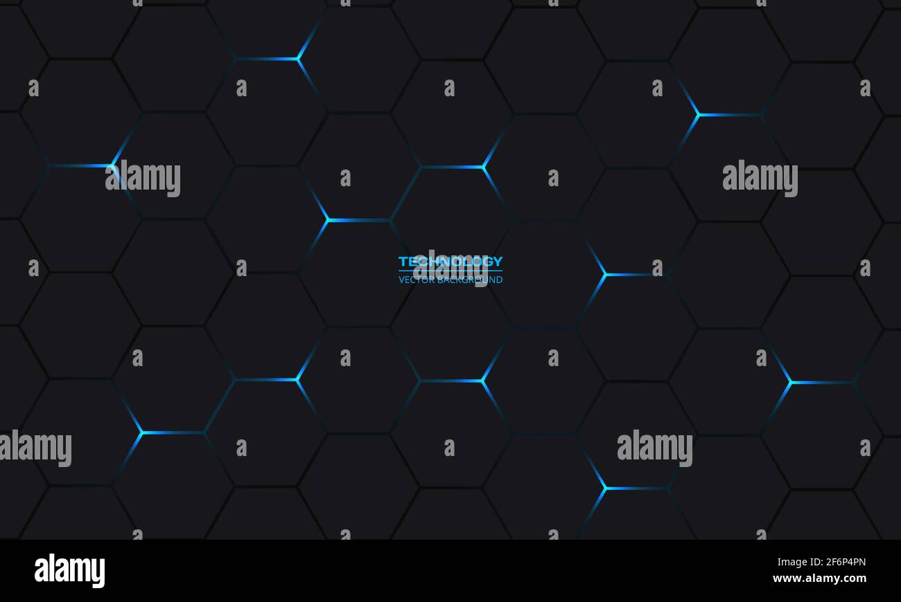 Dark hexagonal technology vector abstract background. Blue bright ...