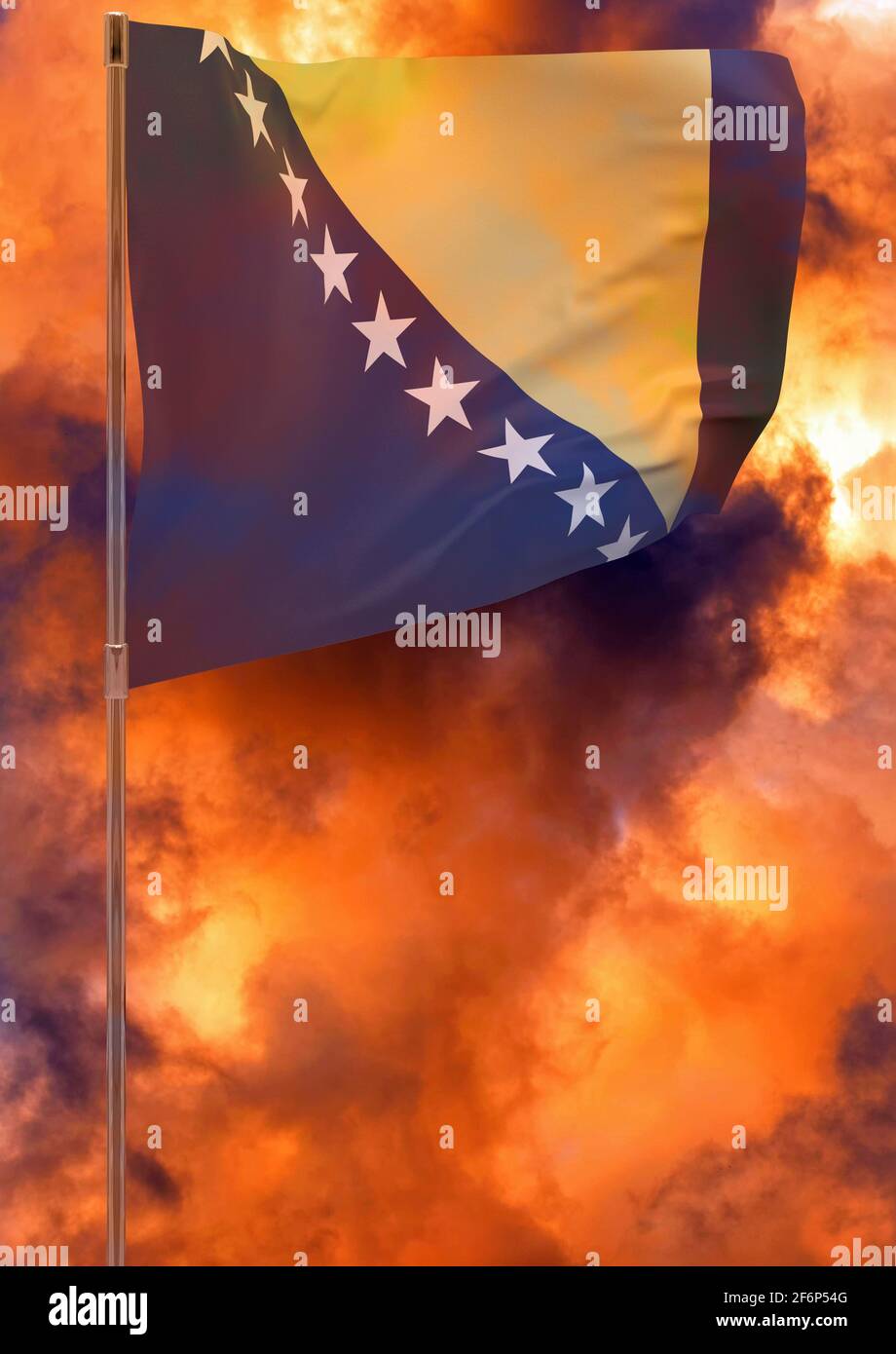 Bosnia and Herzegovina flag with sky background. Waving banner ...