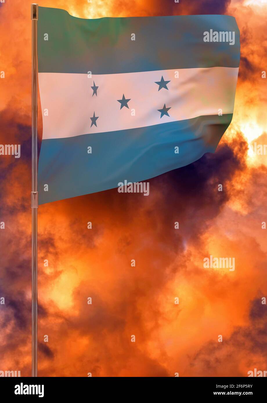Honduras flag with sky background. Waving banner. National flag of