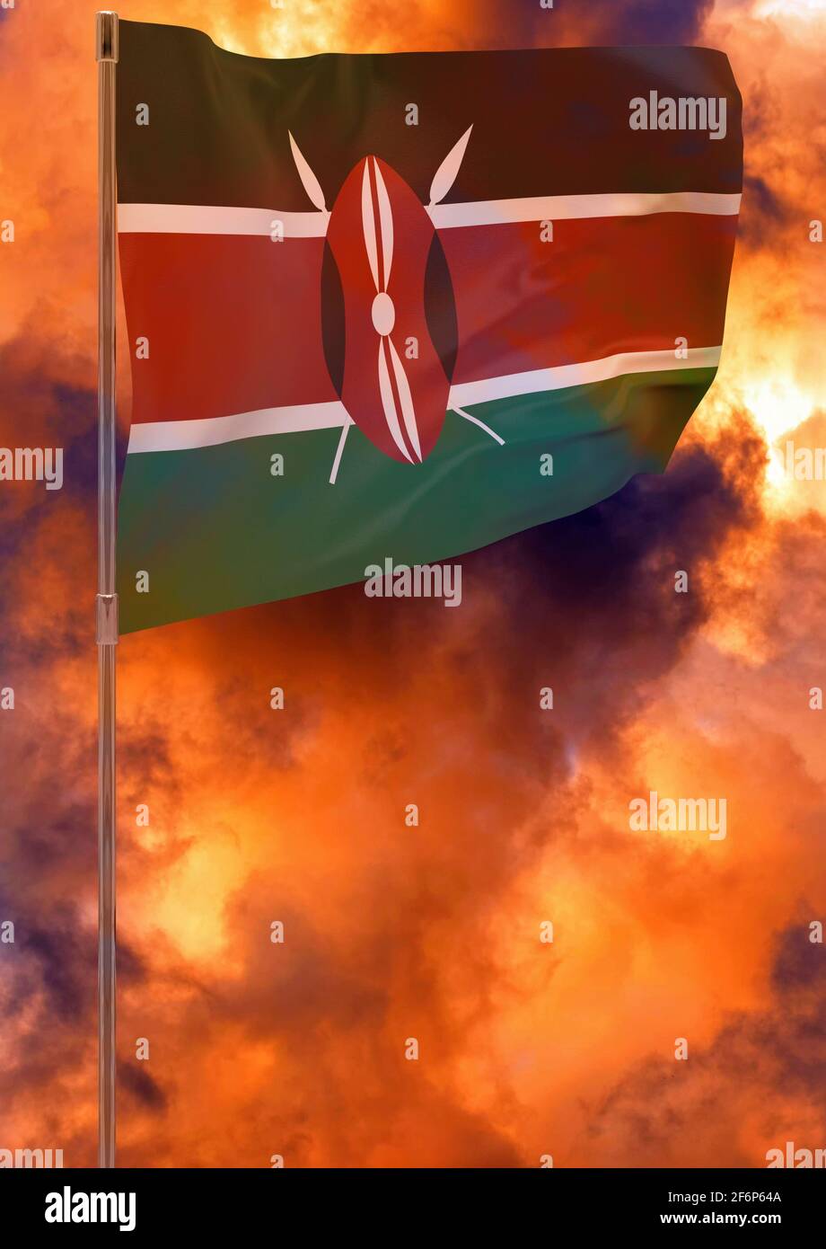 Kenya flag with sky background. Waving banner. National flag of Kenya Stock Photo Alamy