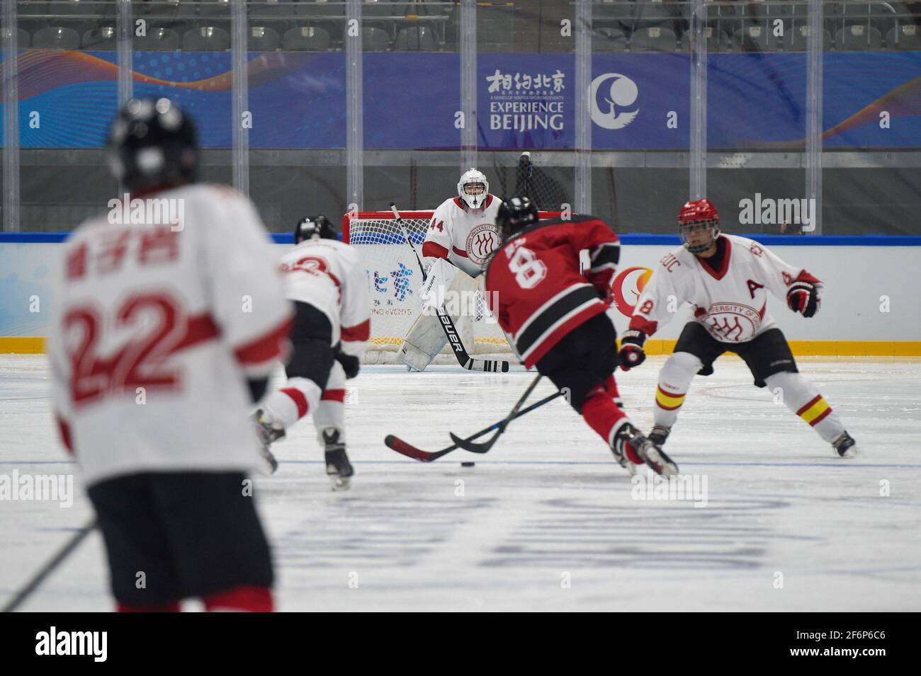 Beijing, China. 2nd Apr, 2021. Players compete during an ice hockey
