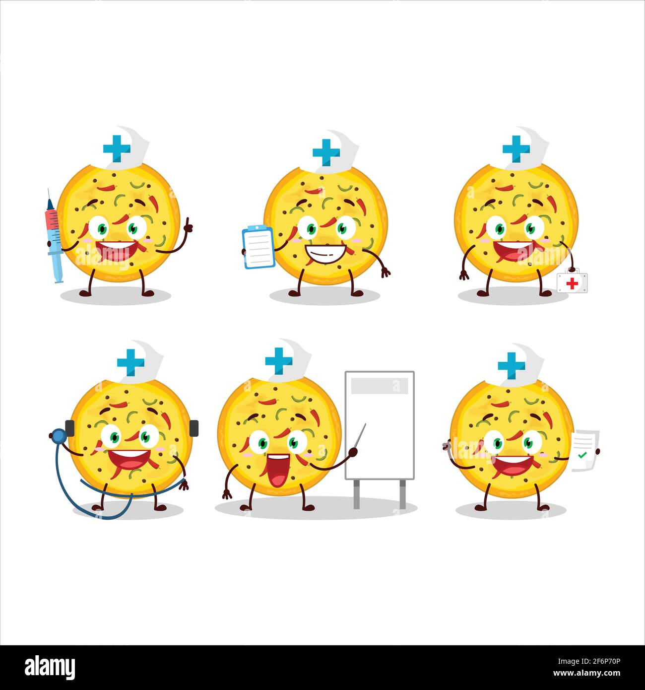 Doctor profession emoticon with mexican pizza cartoon character. Vector illustration Stock Vector