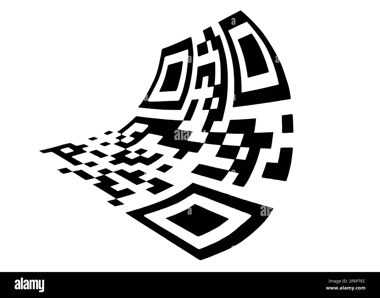 Curled black QR code isolated on white background Stock Photo