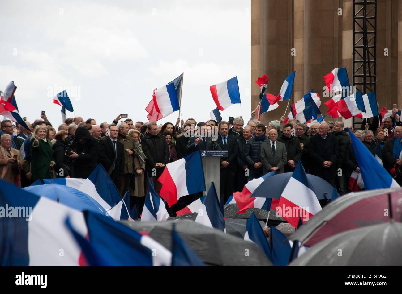 PARIS, FRANCE - MARCH 5, 2017 :  Rally to support French presidential election right wing candidate François Fillon at Trocadero. Stock Photo