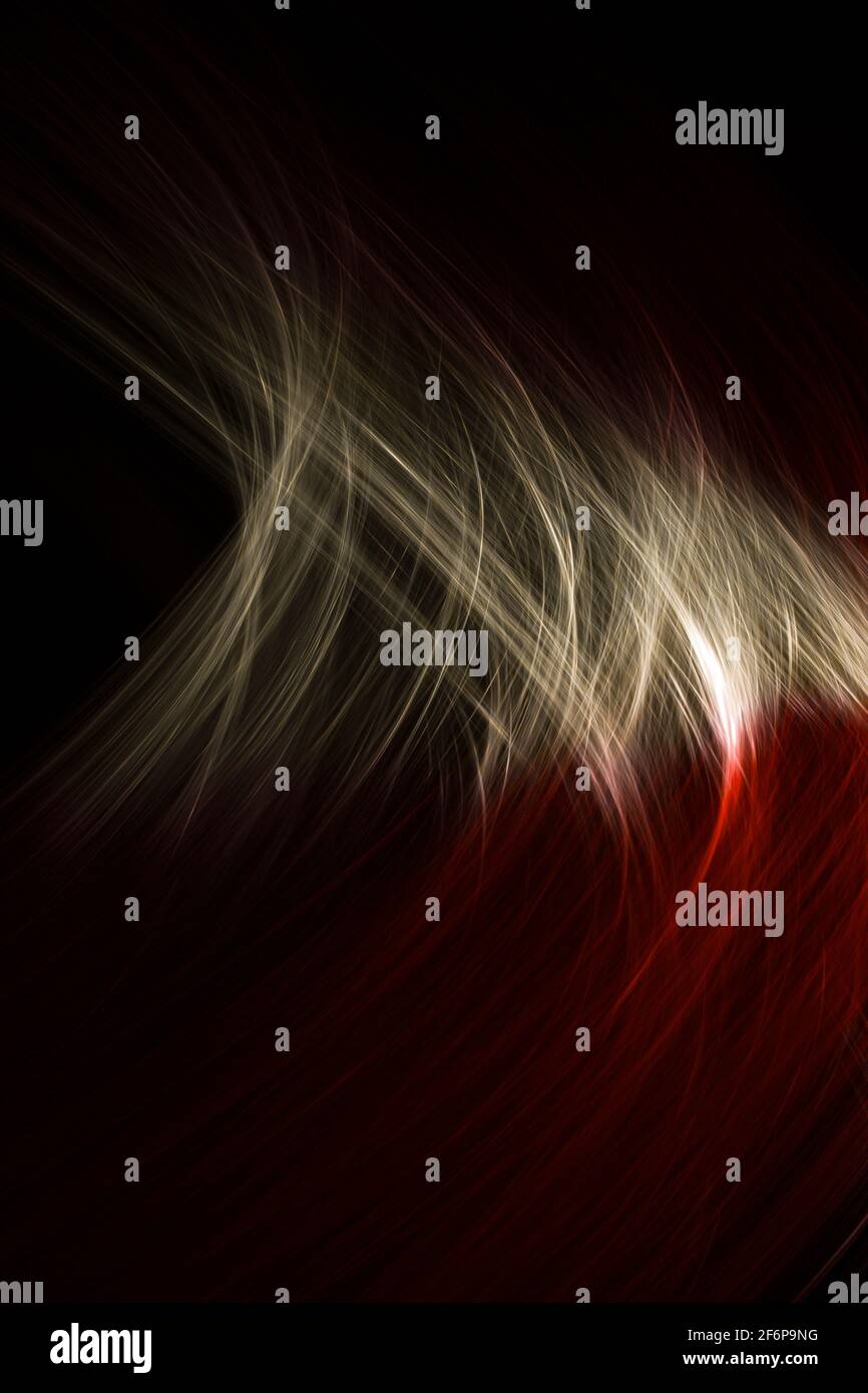 thin rounded red and white light lines on a black background Stock Photo