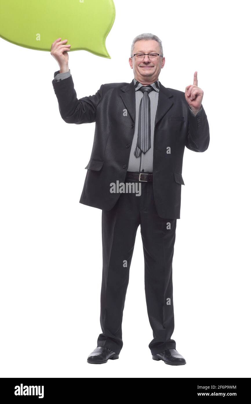 Man holding blank speech bubble with space for text Stock Photo