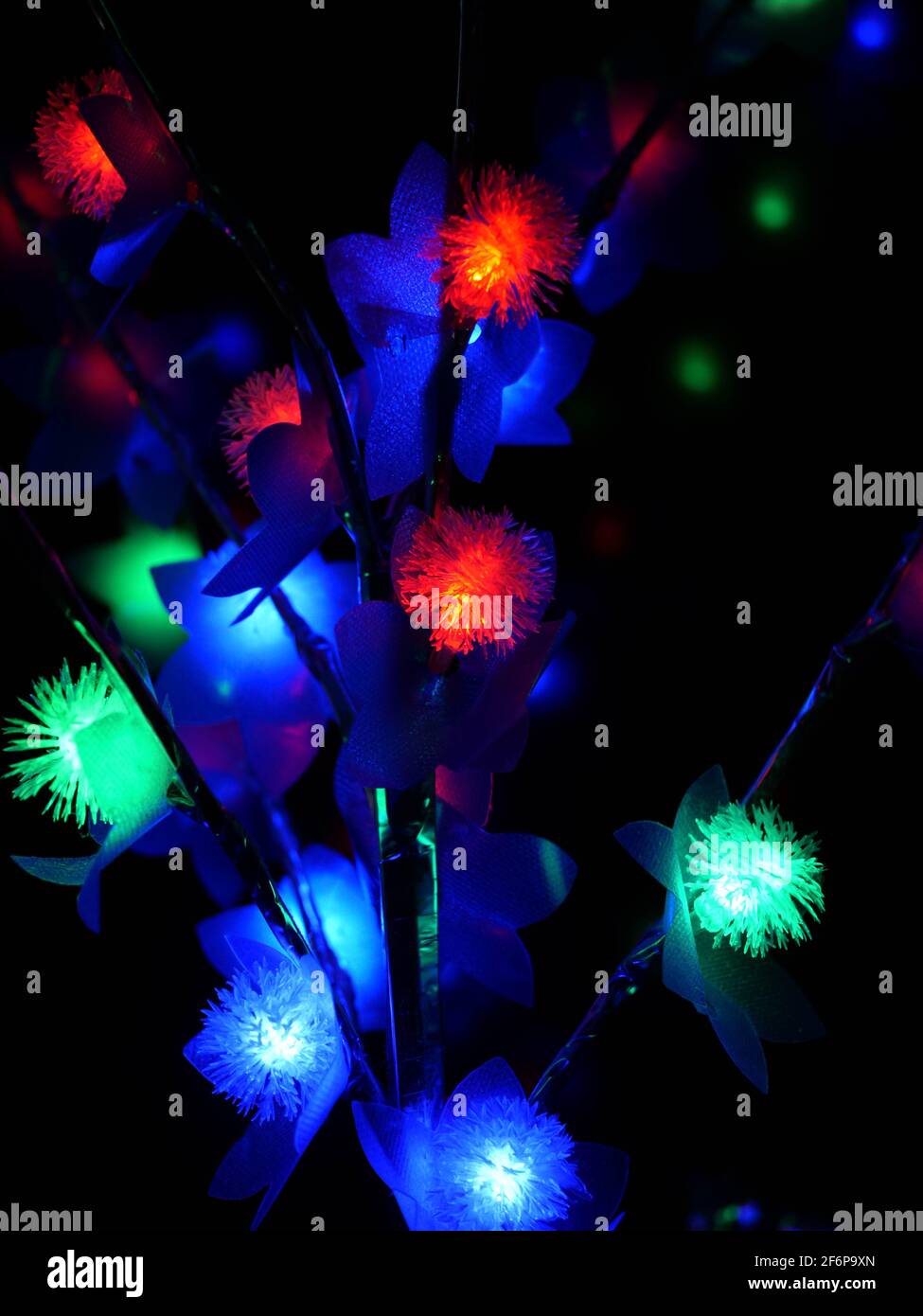 Beautiful flower colorful LED light decoration template for festival. Stock Photo