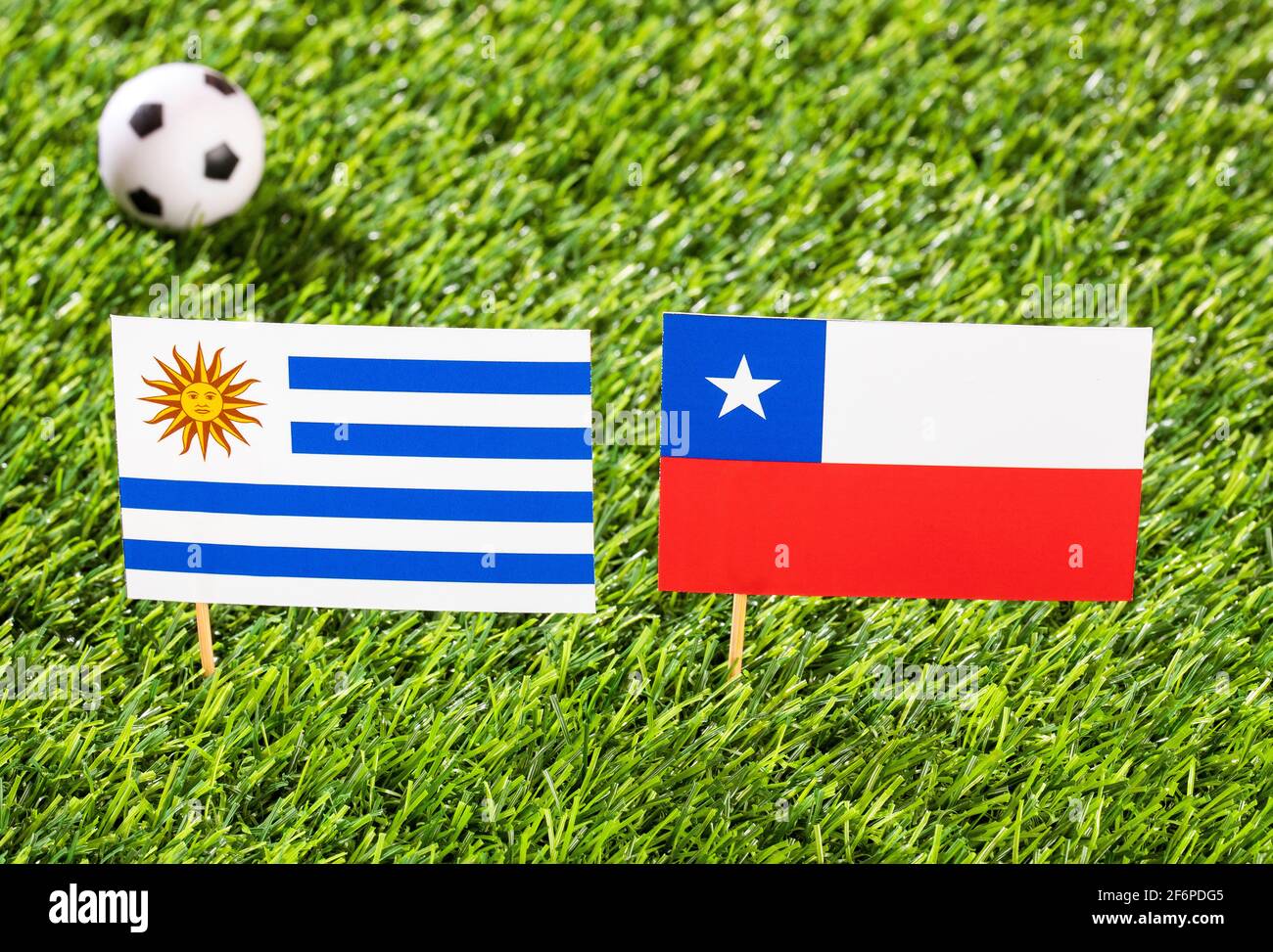 Flag of Uruguay and Chile at the football stadium - Cup America football match conmebol Brazil 2019. Stock Photo