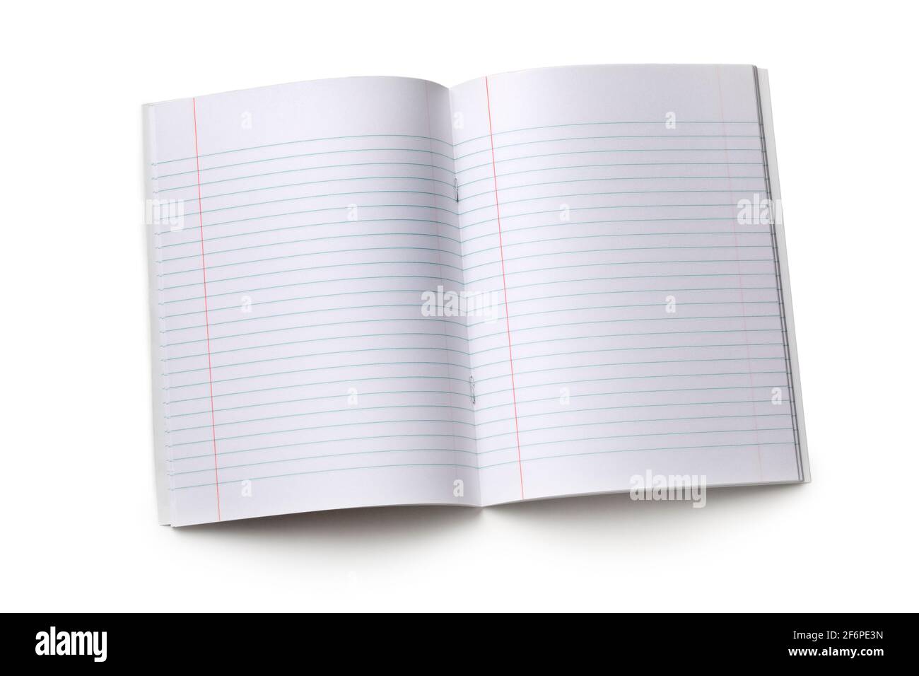 Open empty blank notebook with lines isolated on white background Stock Photo