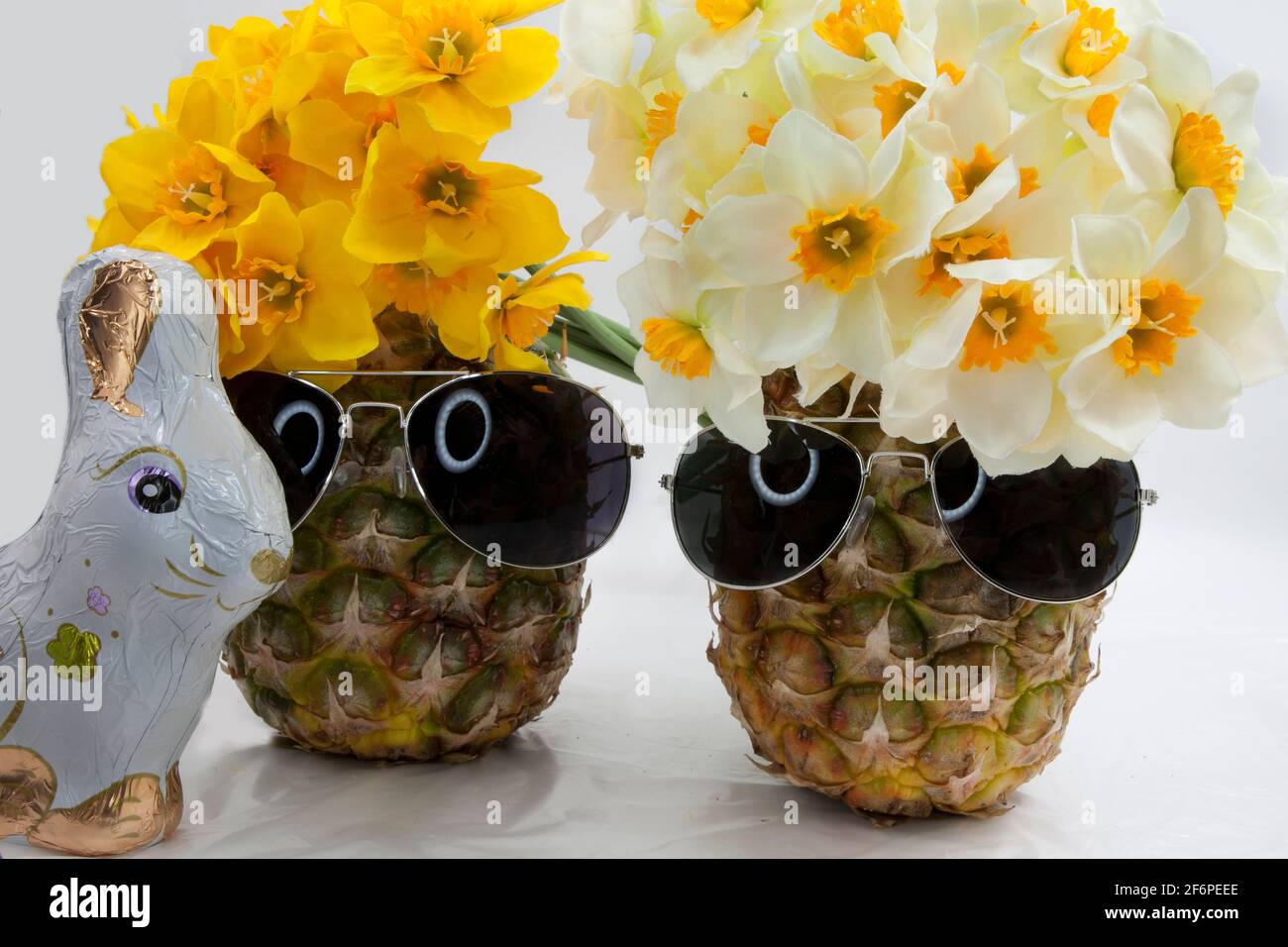 Easter Bunny, lamb and pineapple with sunglasses Stock Photo
