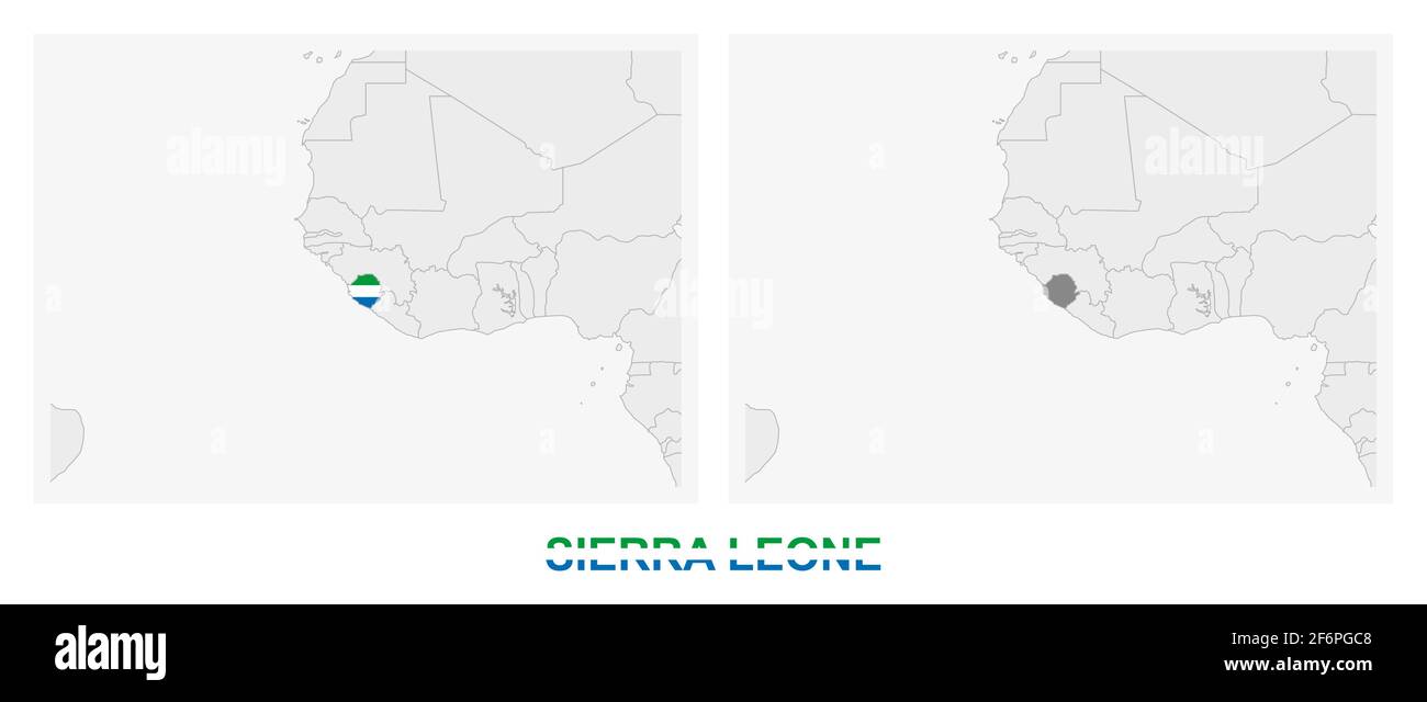 Two versions of the map of Sierra Leone, with the flag of Sierra Leone ...