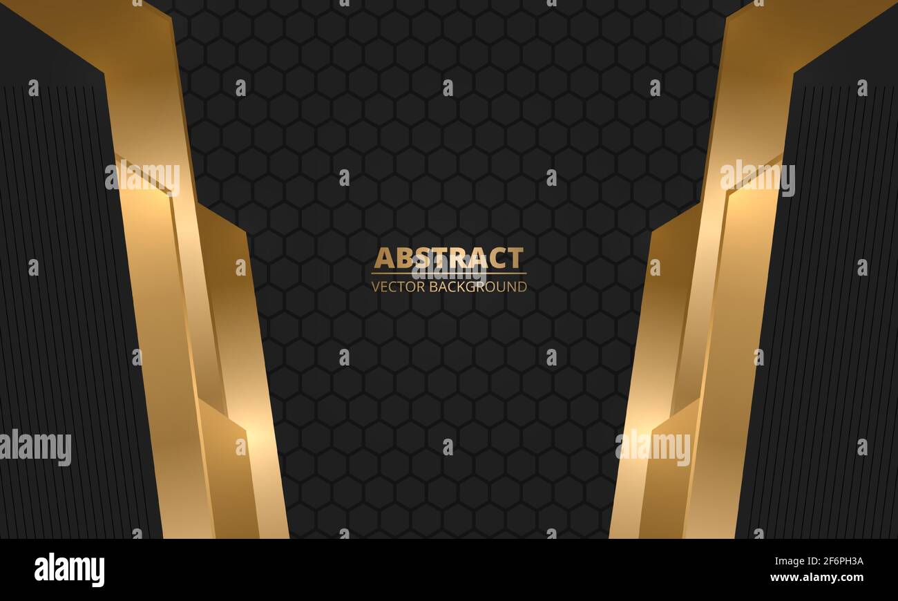 Dark luxury abstract background with hexagon carbon fiber grid and gold ...