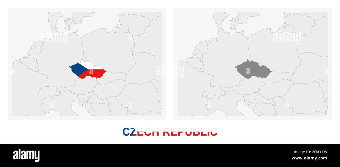 Two versions of the map of Czech Republic, with the flag of Czech ...