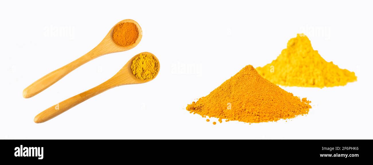 Curry and turmeric, organic powders - Text space Stock Photo