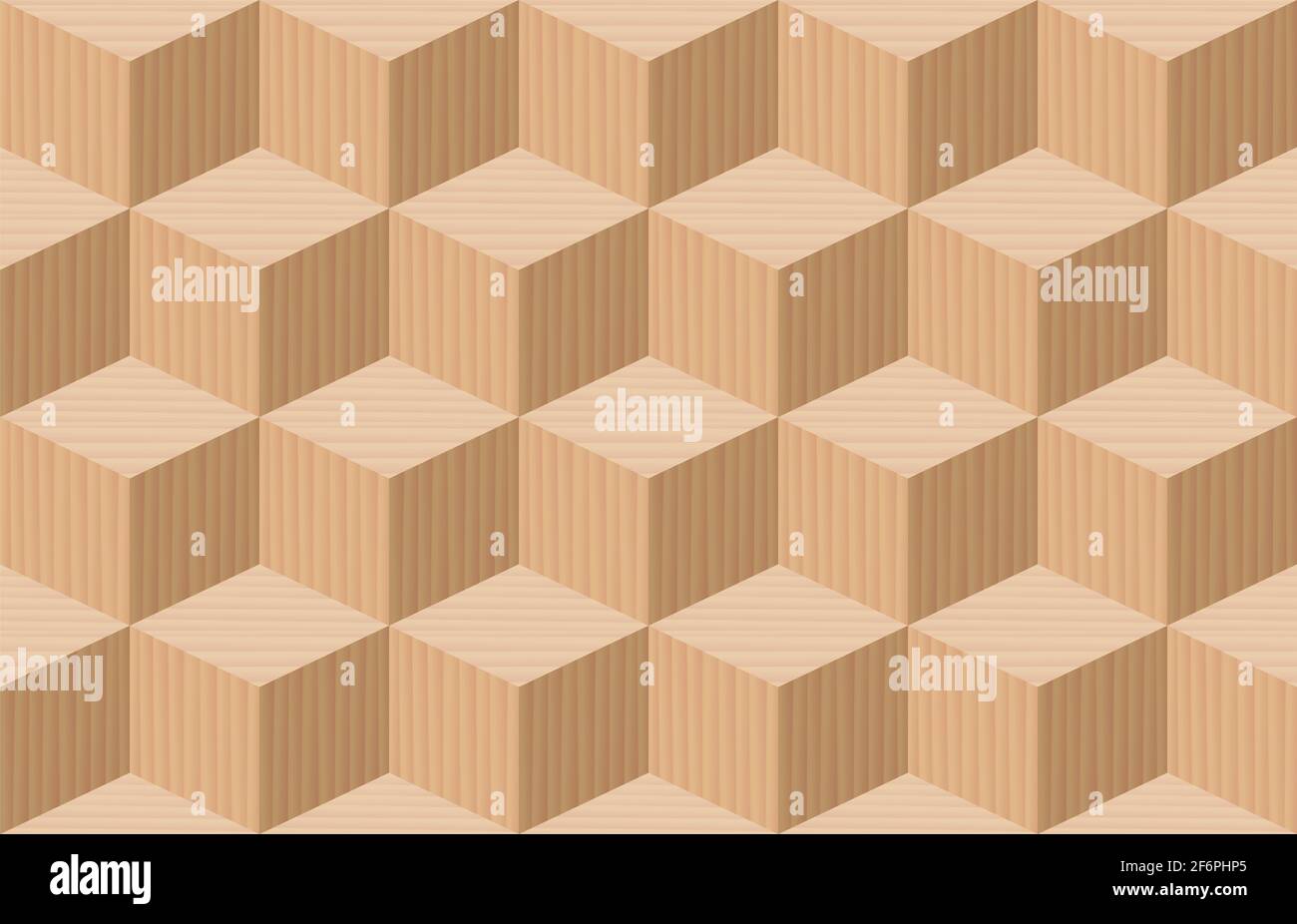 Cube pattern. Three dimensional wooden cubes, seamless parquetry textured background. Stock Photo