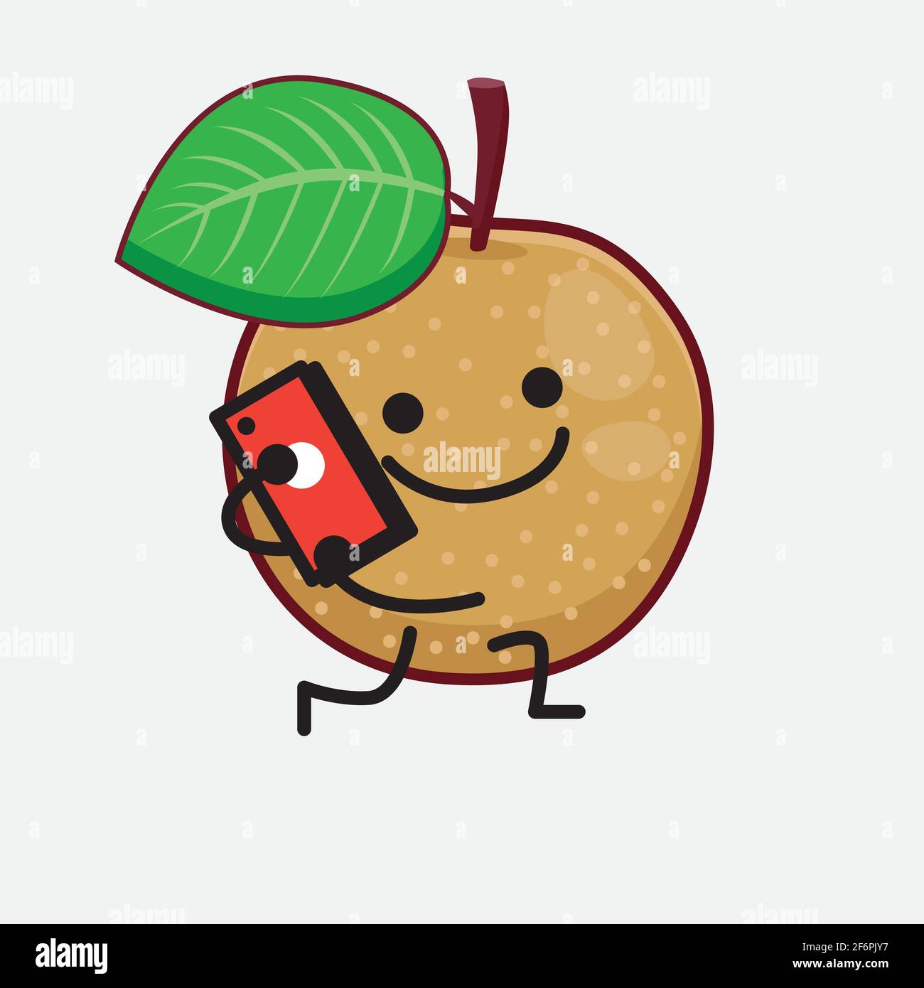 Vector Illustration of Nashi Pear Fruit Character with cute face, simple hands and leg line art on Isolated Background. Flat cartoon doodle style. Stock Vector