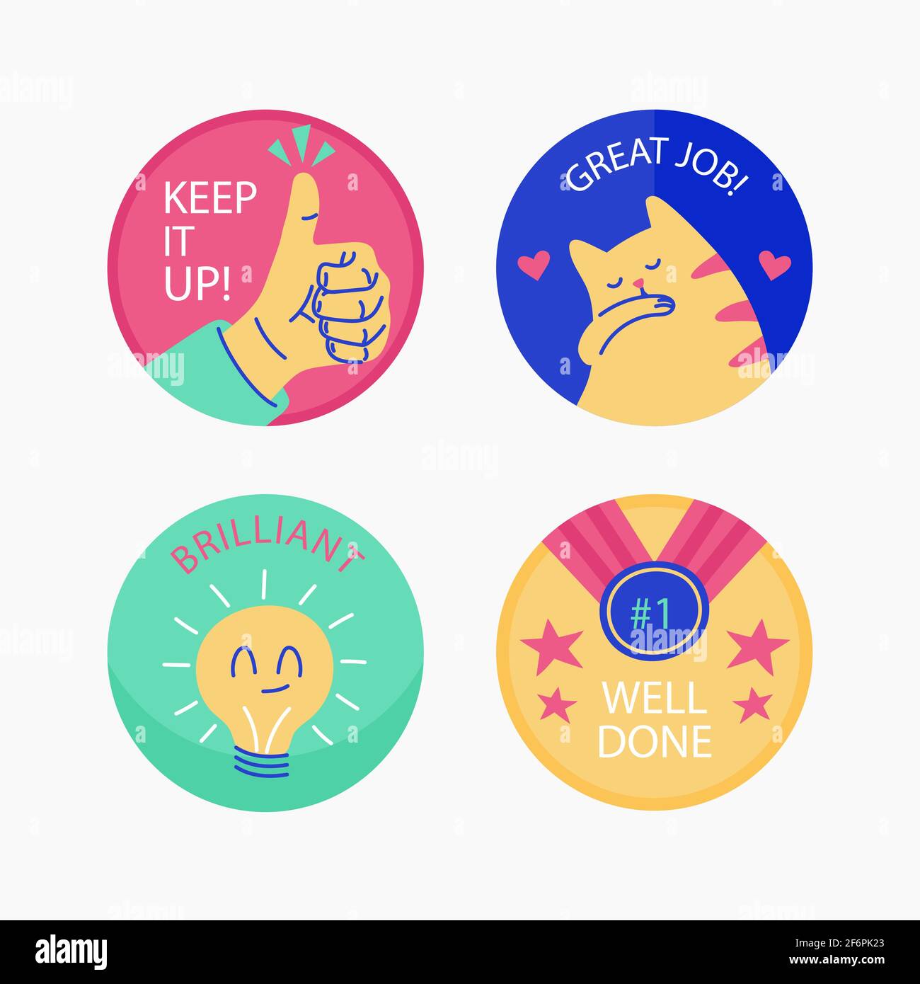 Set of great job and good job stickers Vector illustration. Stock Vector
