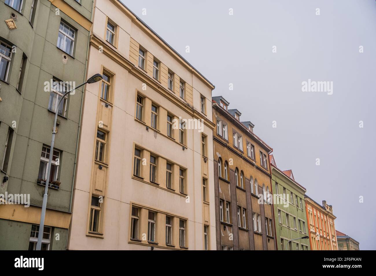 Row of old apartments buildings - late 19th and early 20th century - on Krasova street in the district of Zizkov, Prague, Czechia Stock Photo