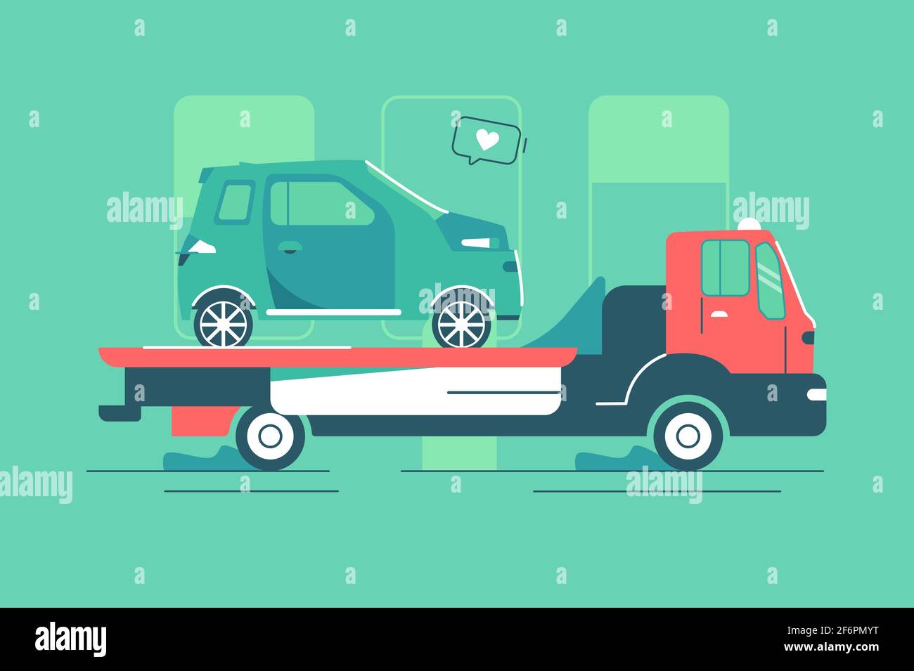 Red tow truck with car Stock Vector