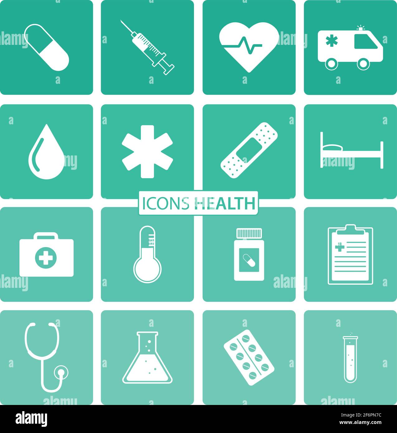 Modern icons health, background green and flat style, long shadow Stock Vector