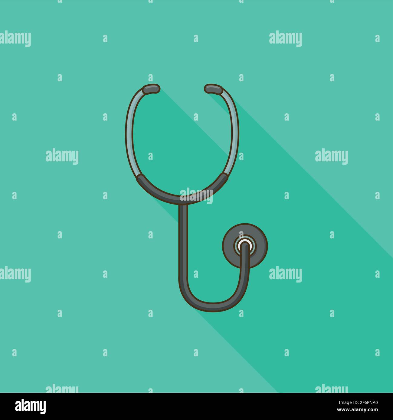 Modern icon stethoscope, background green and flat style, urgency, long shadow Stock Vector