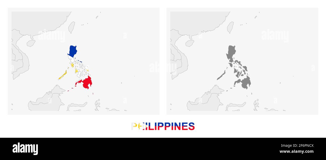 Two versions of the map of Philippines, with the flag of Philippines