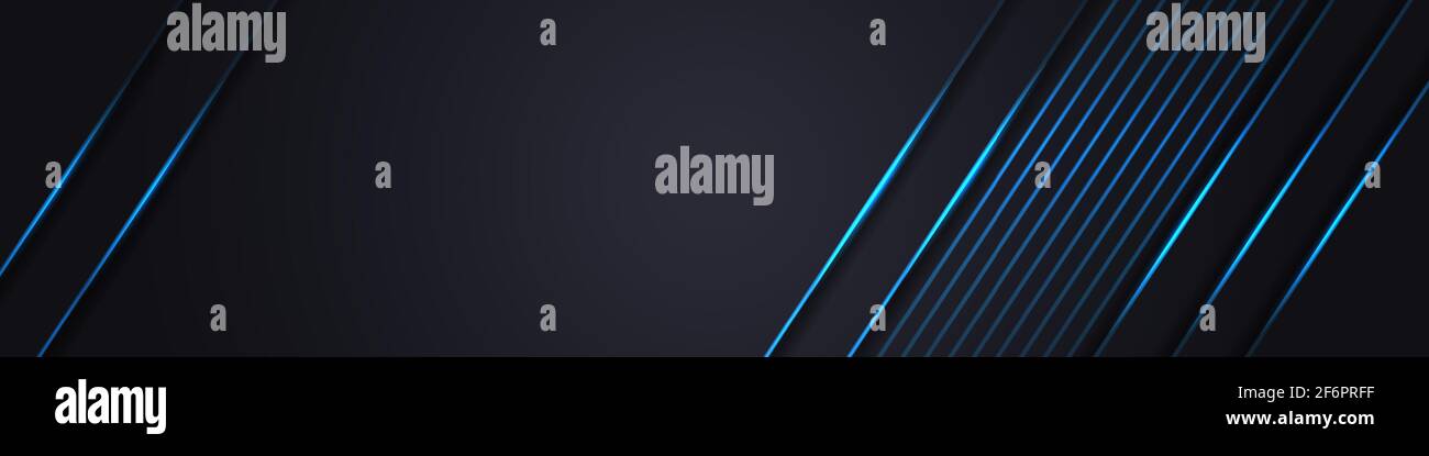Abstract dark grey background with blue light line on blank space ...