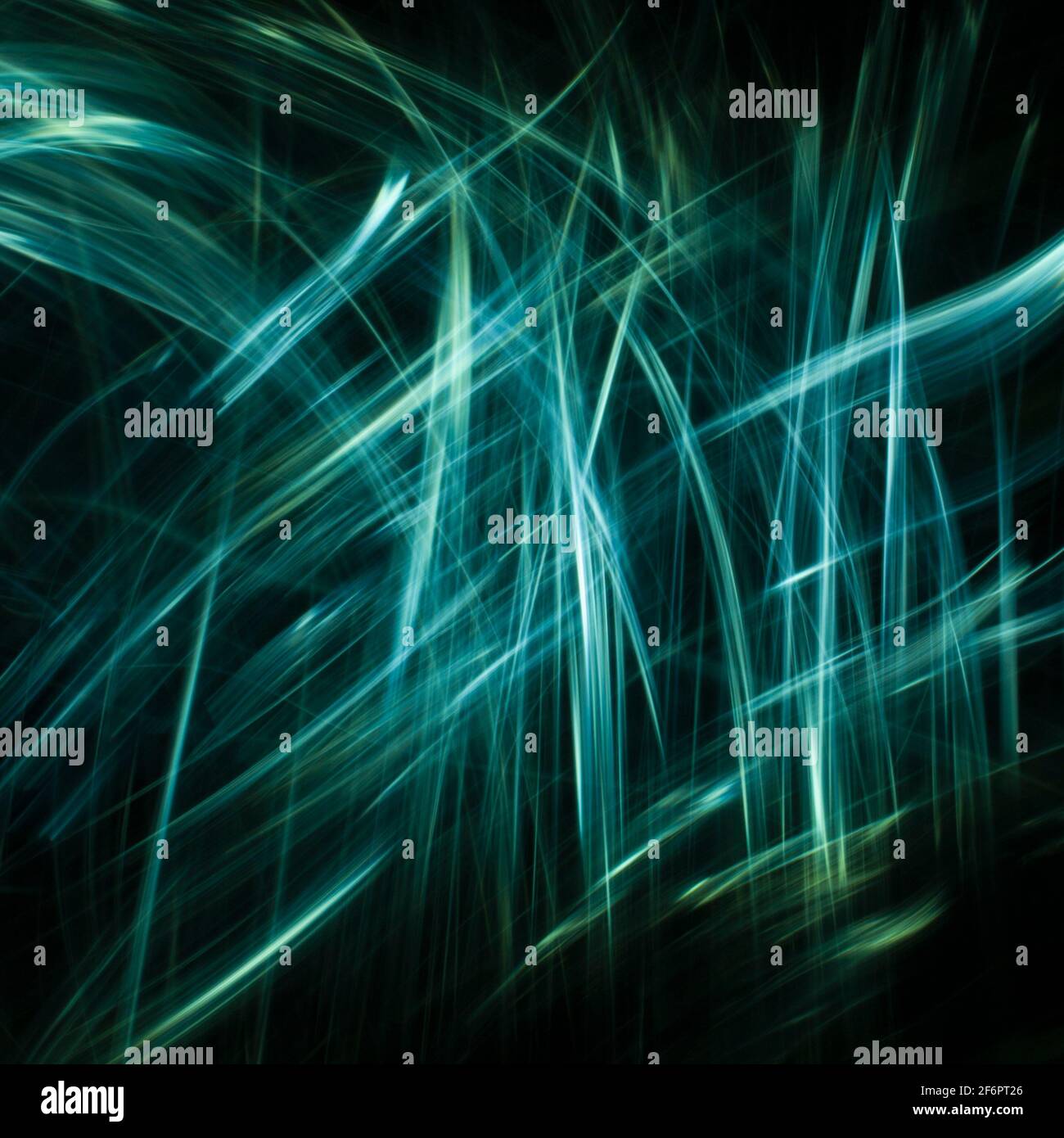 thin blue light lines curved in an arbitrary shape, on a black ...