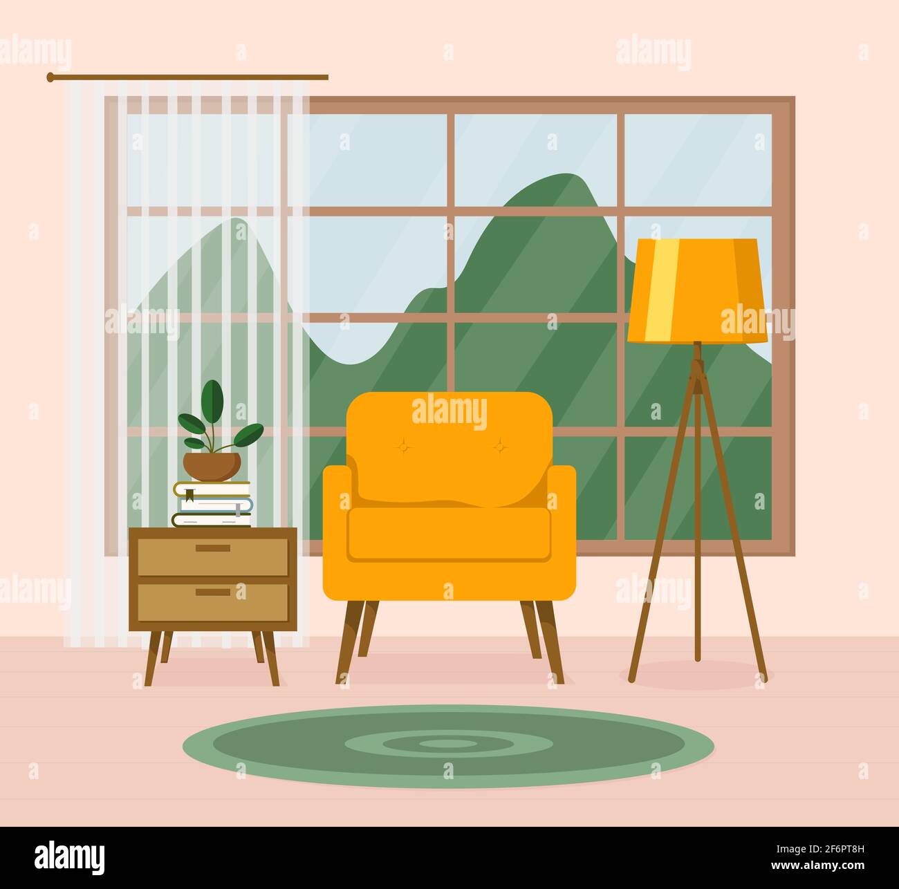 Bright comfortable cozy living room interior Stock Vector
