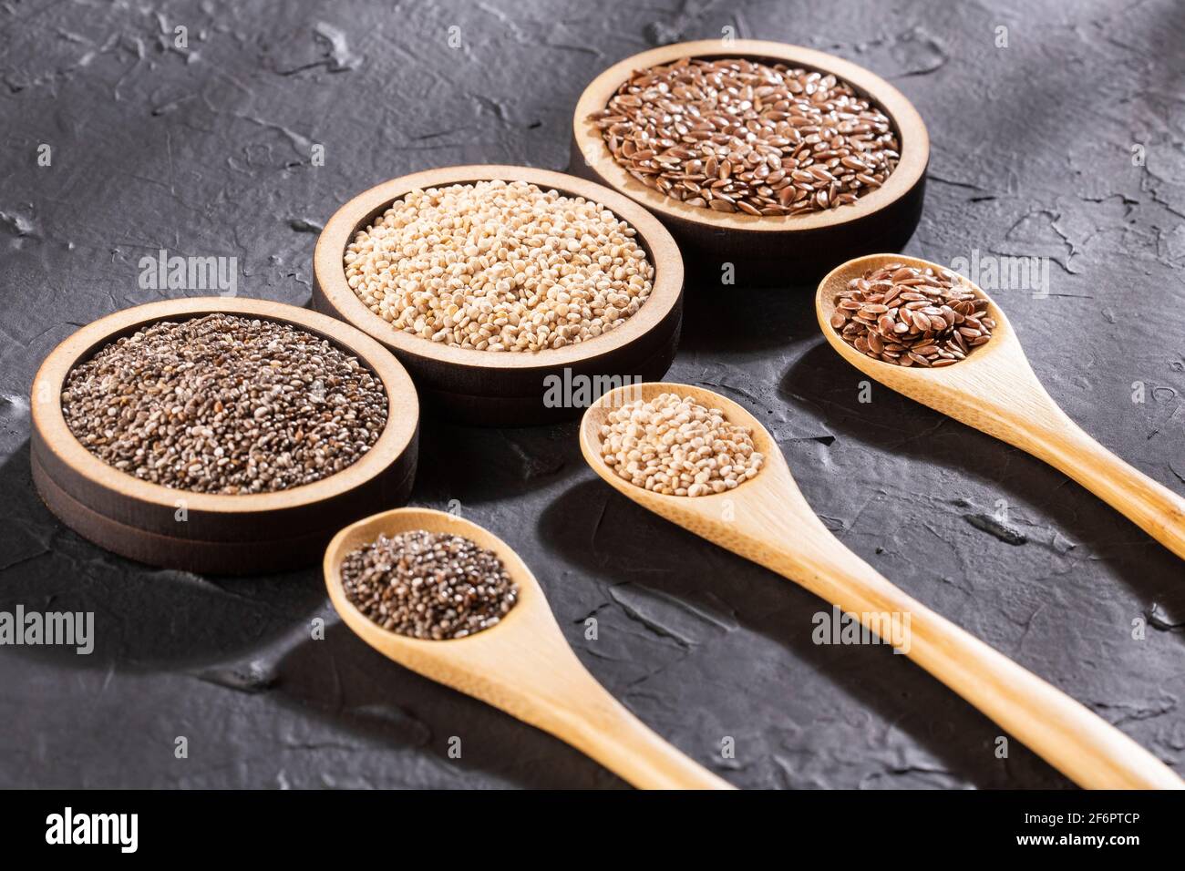 Image showcasing Quinoa, flaxseed and chia - Organic seeds. Superfoods Stock Photo - Alamy