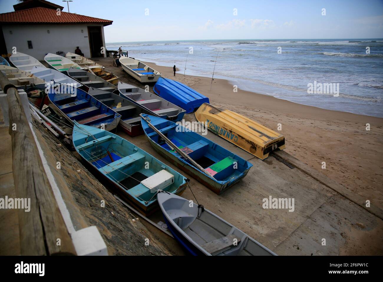 salvador, bahia / brazil - November 5, 2019: Boats are seen docked near the Fisherman's Colony in the Pituba neighborhood. Due to oil spill in the Bra Stock Photo