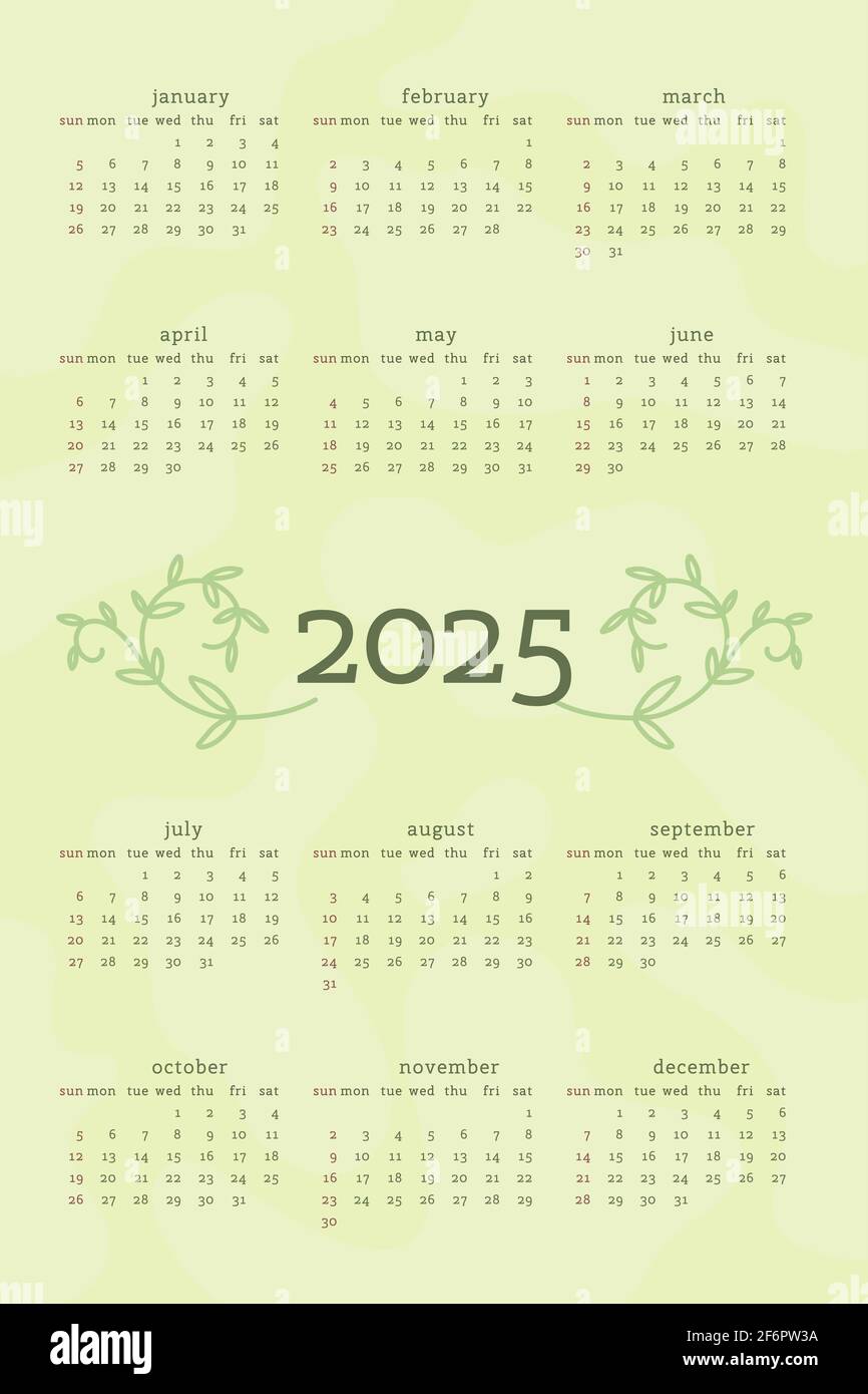 2025 calendar in delicate natural trendy style decorated with botanical
