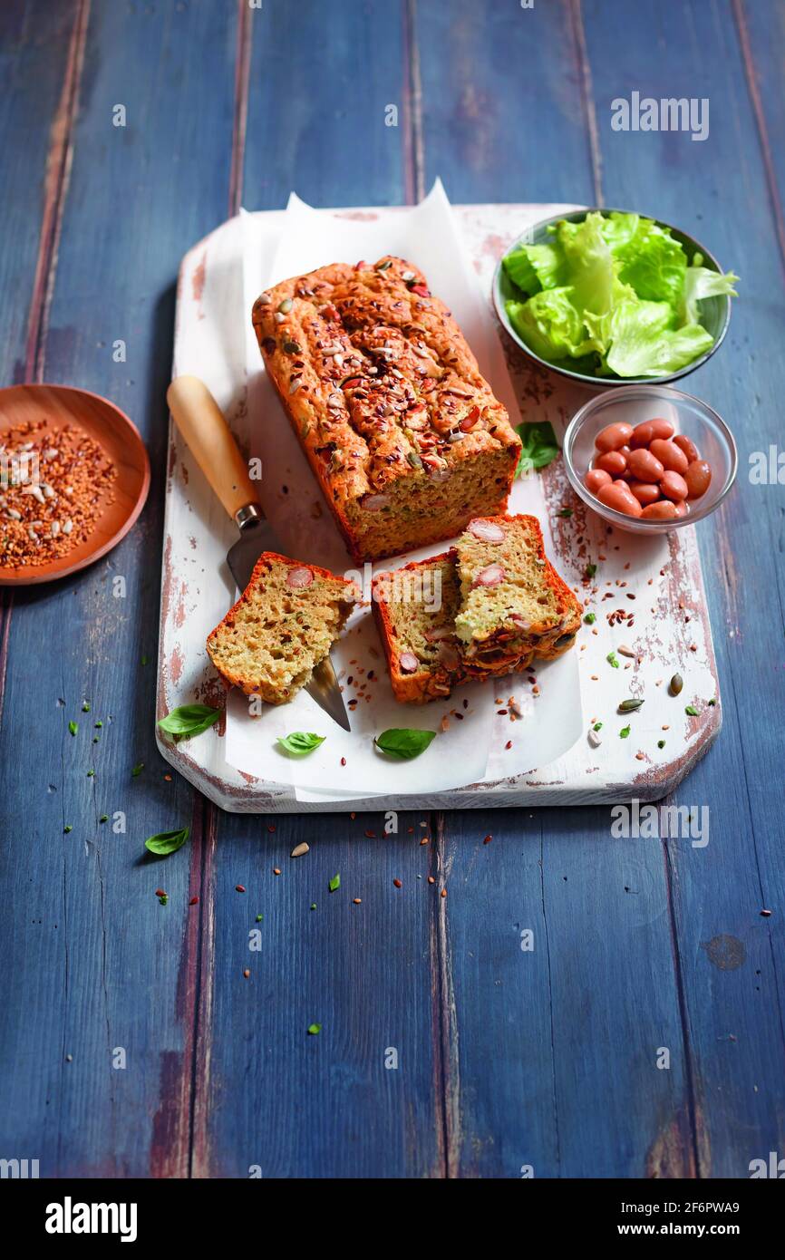 Savory pie with beans and seeds Stock Photo