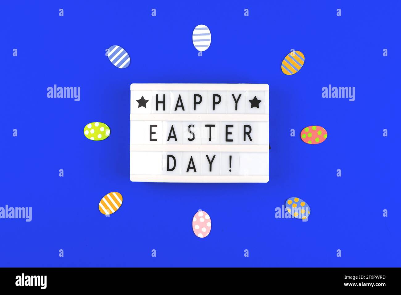 Composition of happy easter, greeting card with decorations Stock Photo