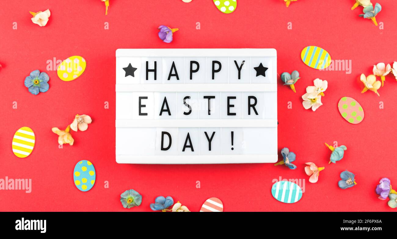 Happy Easter Day greeting card background with easter decoration Stock Photo
