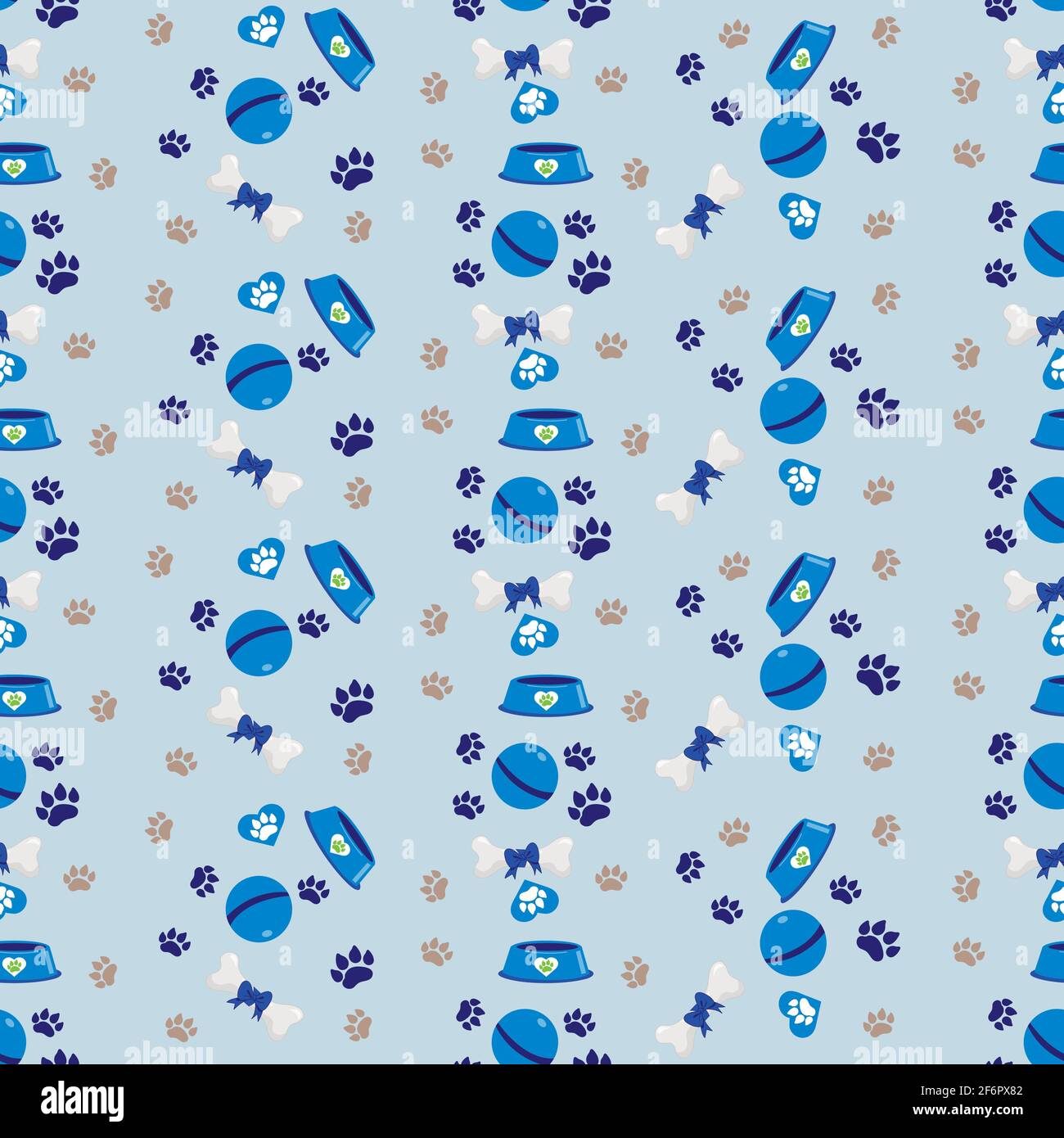 Dog Seamless pattern with bones, steps and bowles. Vector illustration Stock Vector