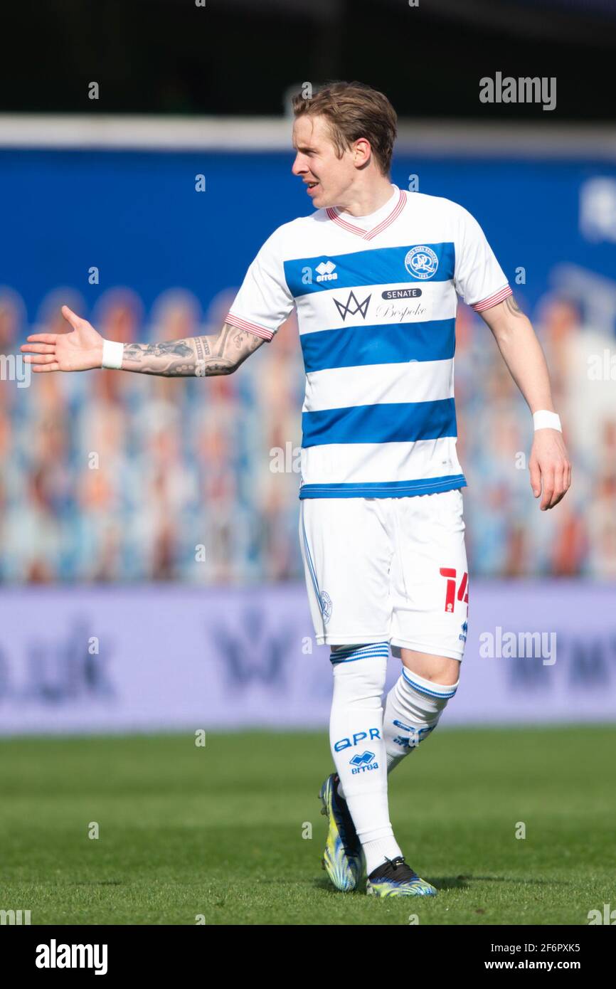 London, UK. 02nd Apr, 2021. Stefan Johansen of Queens Park Rangers during the EFL Sky Bet Championship match between Queens Park Rangers and Coventry City at The Kiyan Prince Foundation Stadium, London, England on 2 April 2021. Photo by Salvio Calabrese. Editorial use only, license required for commercial use. No use in betting, games or a single club/league/player publications. Credit: UK Sports Pics Ltd/Alamy Live News Stock Photo