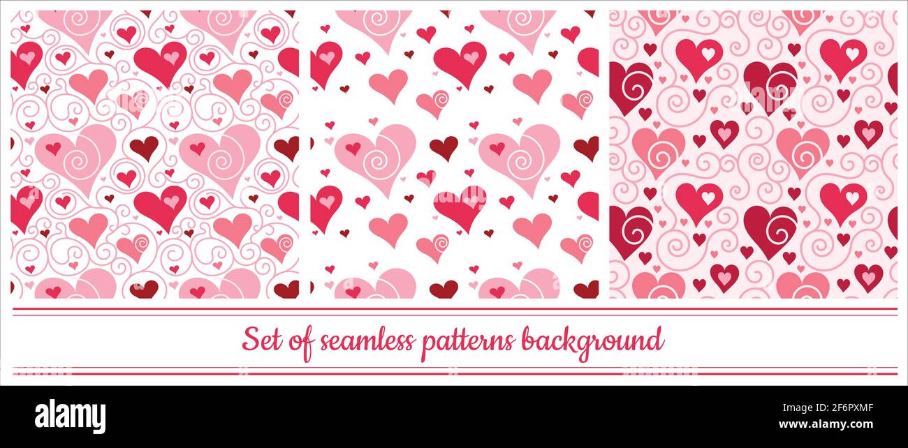 Vector set of seamless heart patterns. Different backgrounds, red and ...