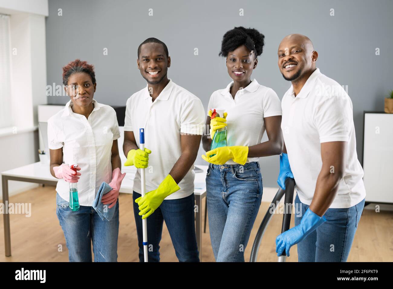 African Commercial Janitor Cleaning Staff. Cleaner Service Stock Photo