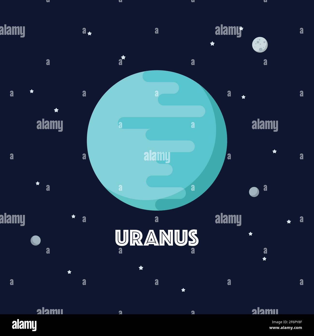Uranus on space background. star and planets on galaxy background. Flat style vector illustration Stock Vector